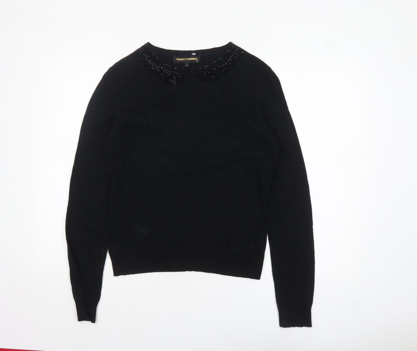 Clements Ribeiro Women’s Black Beaded Collar Jumper Size 14