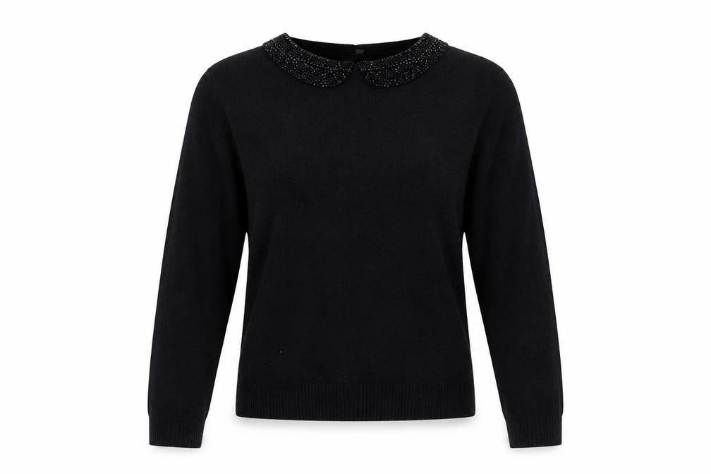 Clements Ribeiro Women’s Black Beaded Collar Jumper Size 14