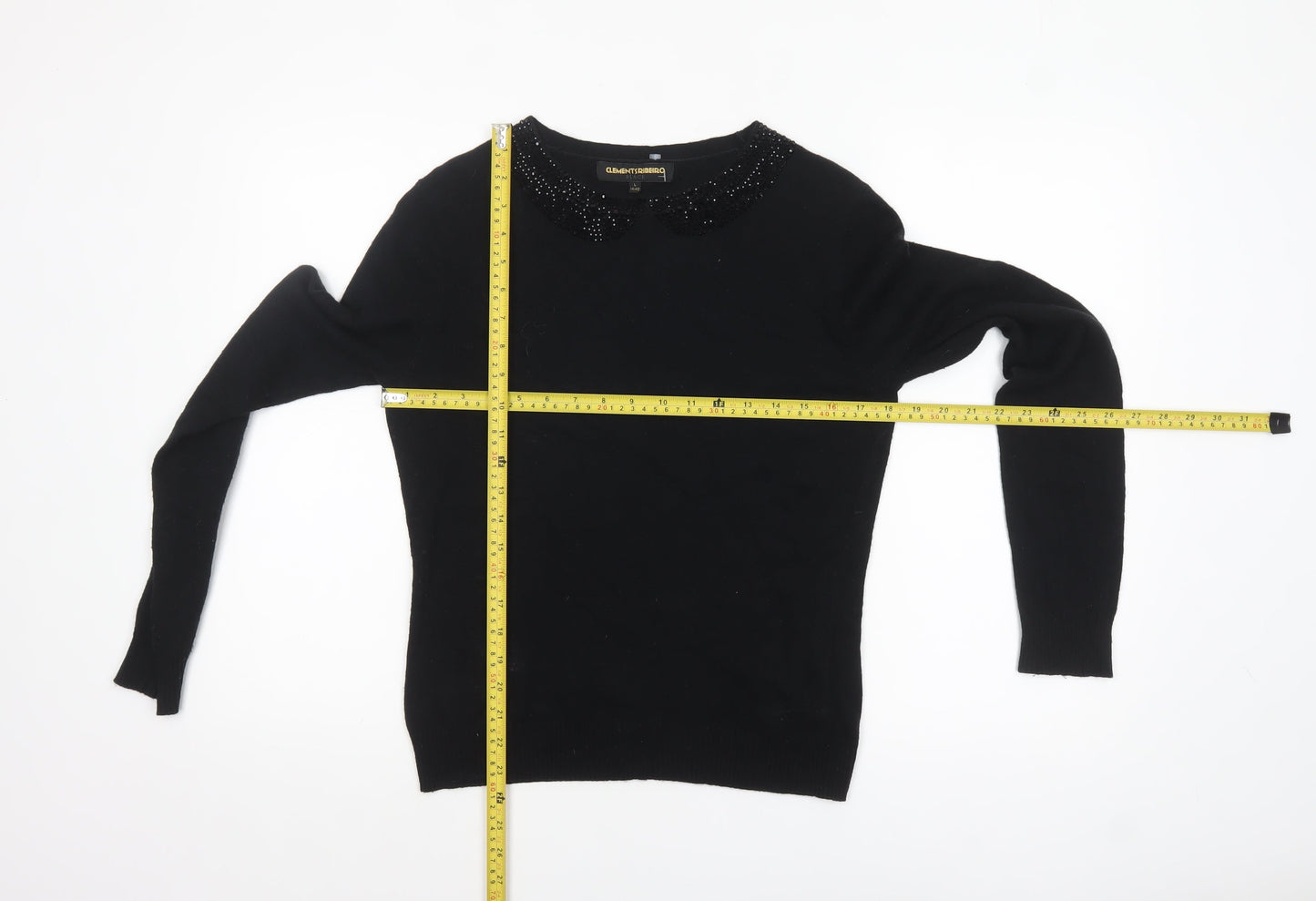 Clements Ribeiro Women’s Black Beaded Collar Jumper Size 14