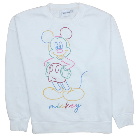 Disney Womens White Mickey Mouse Sweatshirt Size M Graphic Cotton Blend