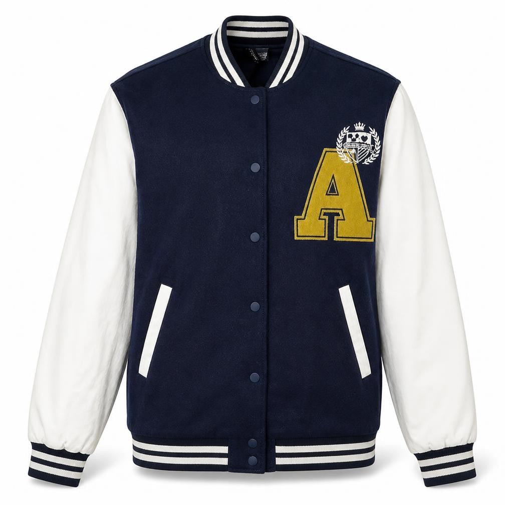 H&M Men Blue Varsity Jacket Size S Polyester Snap Button College Style