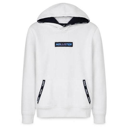 Hollister Men’s White Pullover Hoodie S Regular Fit Fleece Logo Sweatshirt