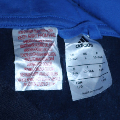 Adidas Teens Navy Blue Pullover Hoodie 164 Fleece Logo Sweatshirt