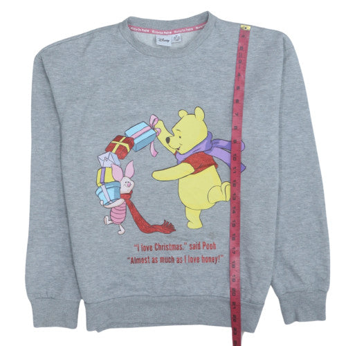 Disney Women Grey Christmas Pooh Pullover Sweatshirt XS
