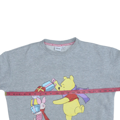 Disney Women Grey Christmas Pooh Pullover Sweatshirt XS