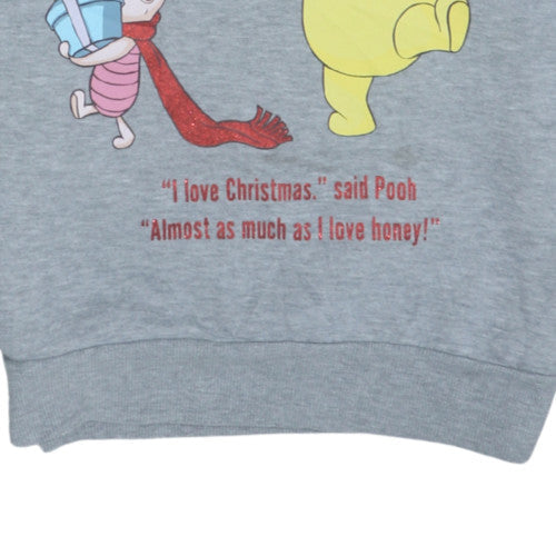 Disney Women Grey Christmas Pooh Pullover Sweatshirt XS