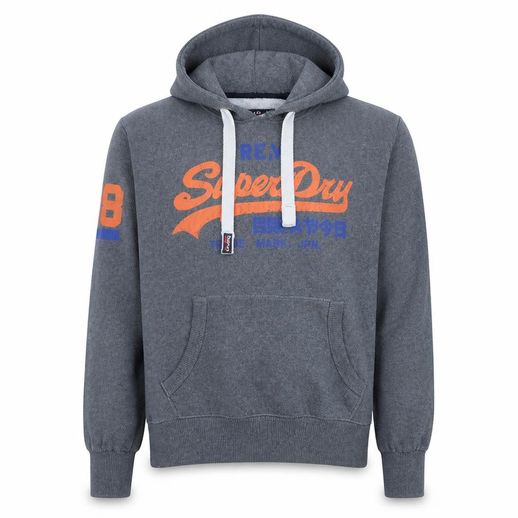 Superdry Men's Grey Pullover Hoodie Medium Regular Fit Logo Fleece