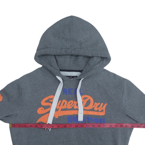 Superdry Men's Grey Pullover Hoodie Medium Regular Fit Logo Fleece
