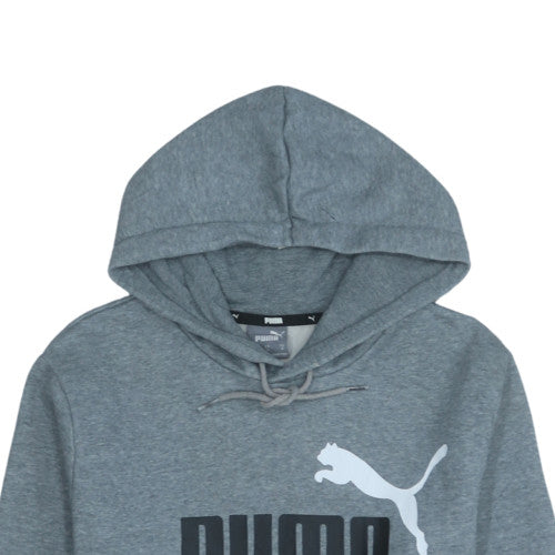 Puma Men's Grey Pullover Hoodie M Logo Fleece Sweatshirt