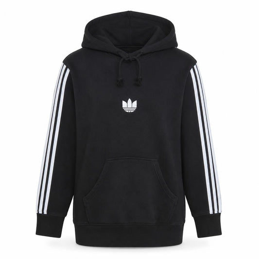 Adidas Womens Black Size 10 Pullover Hoodie with Logo and Stripes