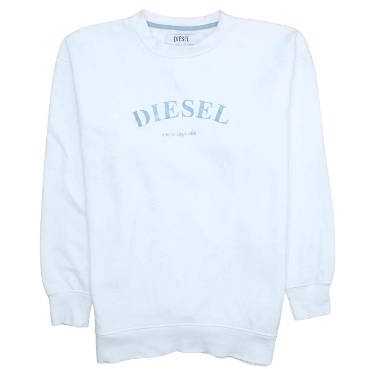 Diesel Men's White Small Logo Crew Neck Pullover Sweatshirt
