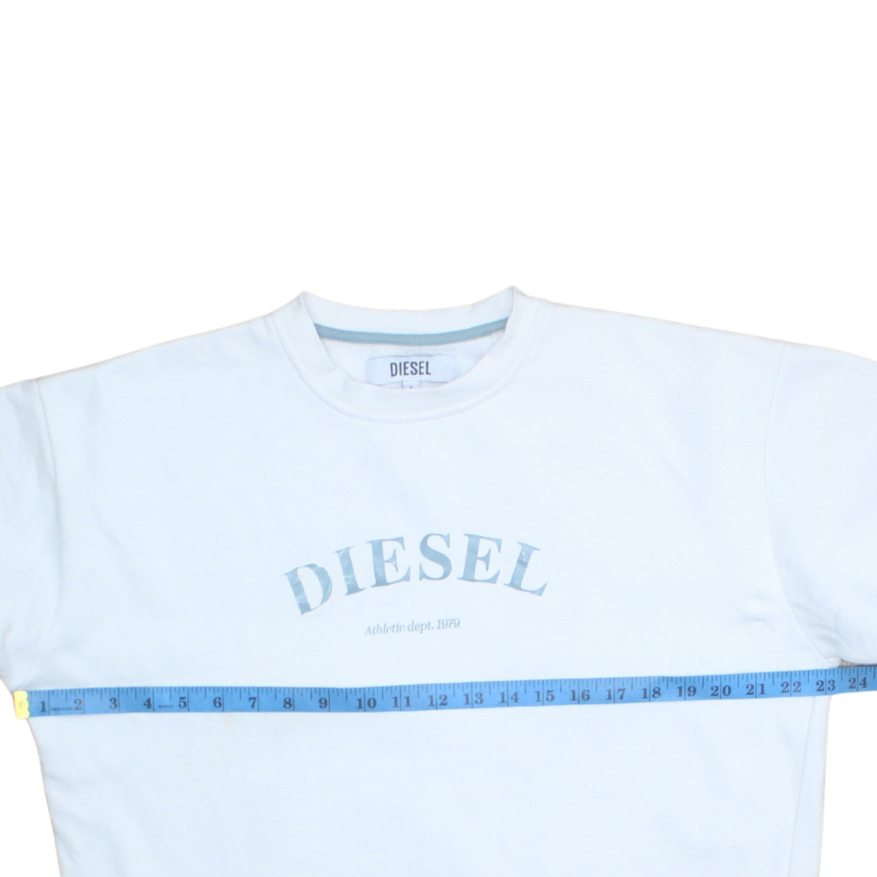 Diesel Men's White Small Logo Crew Neck Pullover Sweatshirt