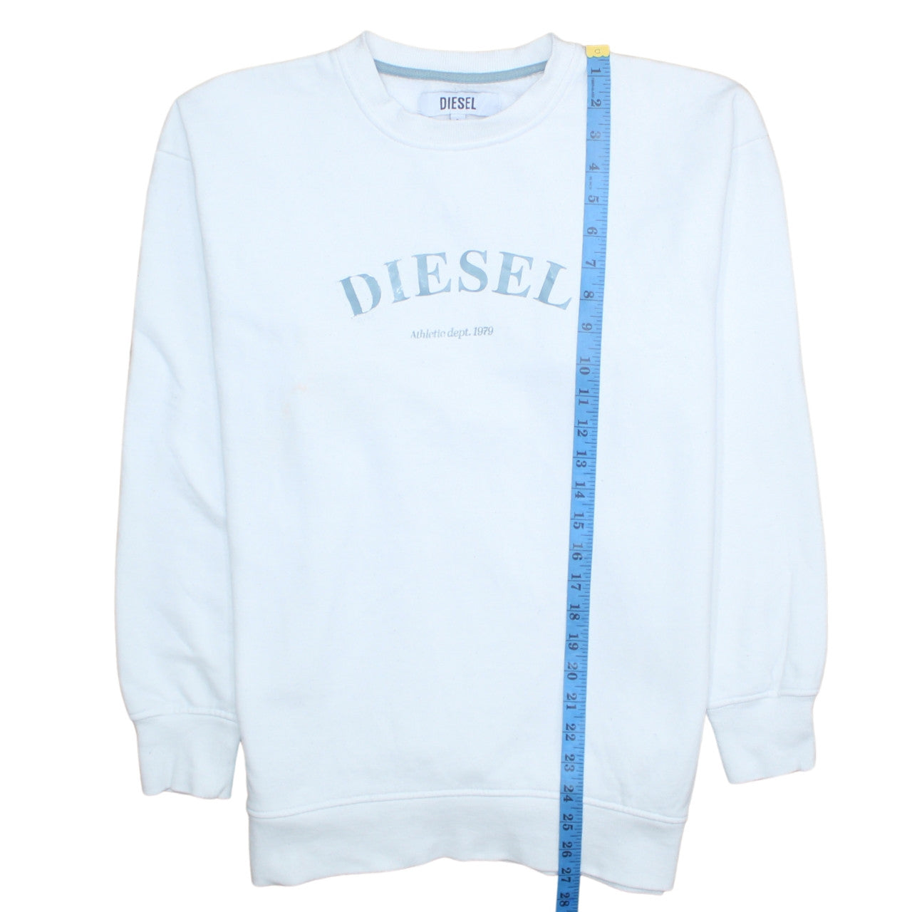 Diesel Men's White Small Logo Crew Neck Pullover Sweatshirt