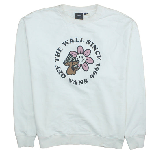 Vans Womens White Large Pullover Sweatshirt with Flower Graphic