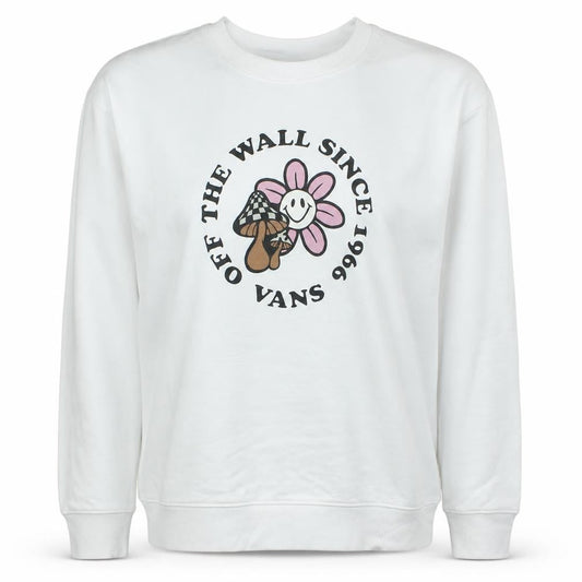 Vans Womens White Large Pullover Sweatshirt with Flower Graphic