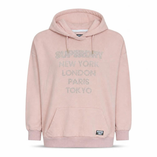 Superdry Womens Pink Pullover Hoodie Size S Rhinestone Logo Cotton Blend