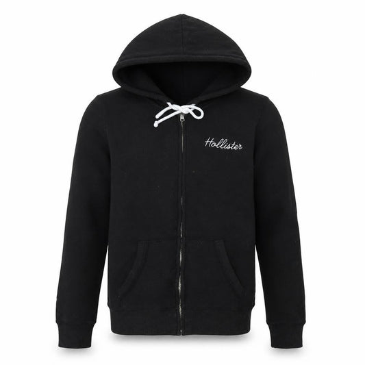 Hollister Men Black Full Zip Hoodie M Embroidered Logo California