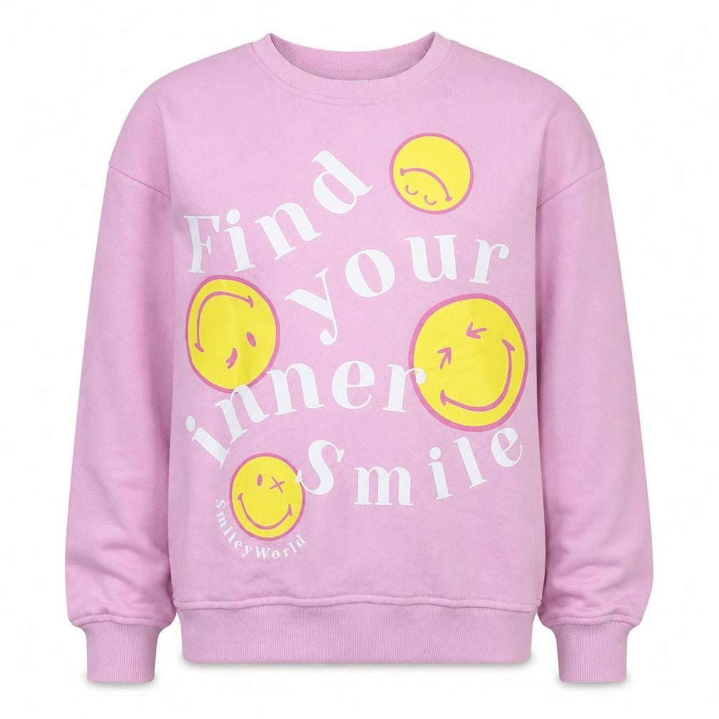 SmileyWorld Women Pink Graphic Print Pullover Sweatshirt Size S