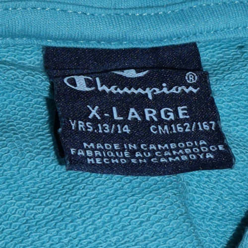Champion Girls Blue Pullover Hoodie X-Large 13-14 Years Cotton Blend