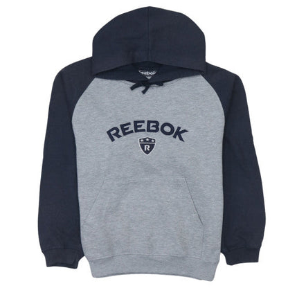 Additional front view of Reebok boys’ grey & navy pullover hoodie 12 years regular fit sweatshirt