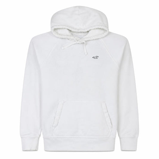 Hollister Men's White Pullover Hoodie Size M Fleece Logo Drawstring