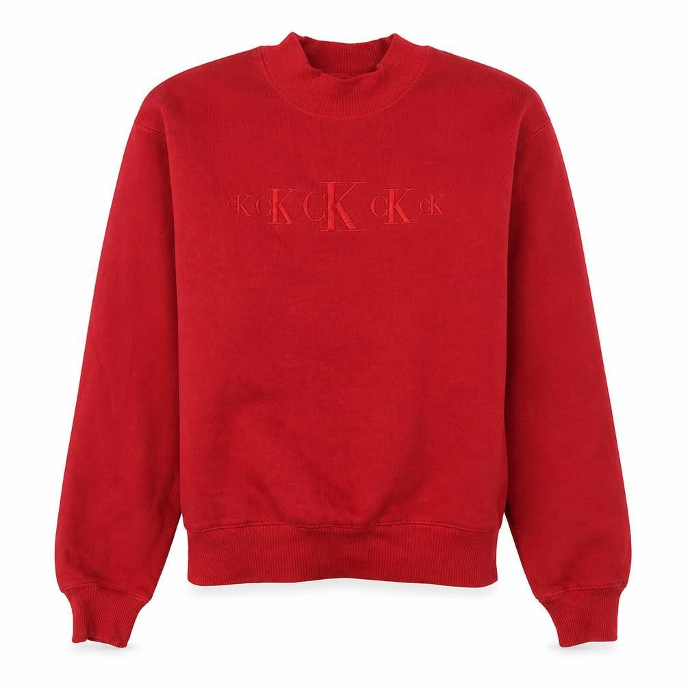 Calvin Klein Jeans Women Red Cotton Sweatshirt M Logo Crew Neck Pullover