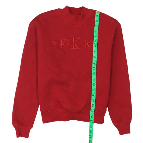 Calvin Klein Jeans Women Red Cotton Sweatshirt M Logo Crew Neck Pullover