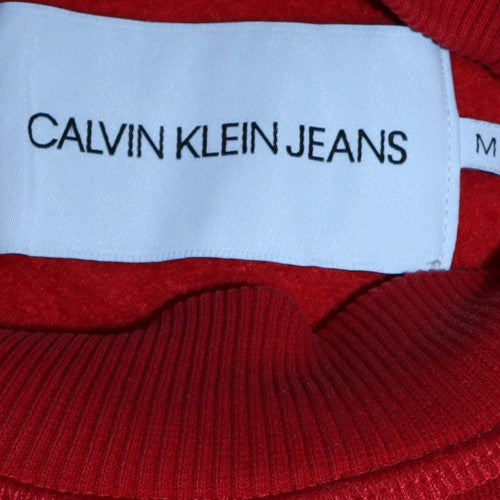 Calvin Klein Jeans Women Red Cotton Sweatshirt M Logo Crew Neck Pullover