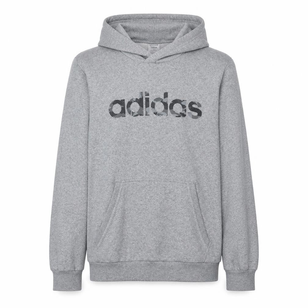 Adidas Mens Grey Pullover Hoodie L Logo Print Sweatshirt