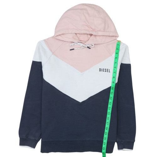 Diesel Women’s Pink Blue Colourblock Pullover Hoodie Size M