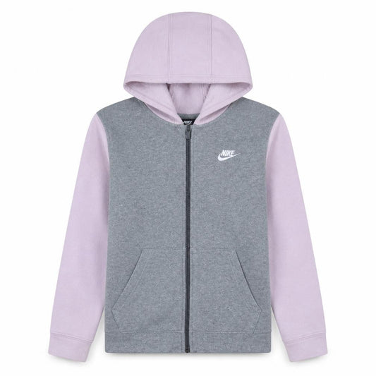 Front view of Nike girls’ grey & pink full zip fleece hoodie xl 158-170cm casual sweatshirt