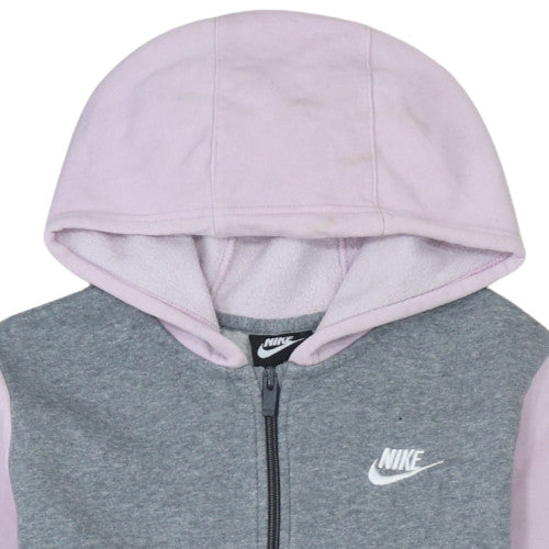 Nike Girls Grey & Pink Full Zip Fleece Hoodie XL 158-170cm Casual Sweatshirt
