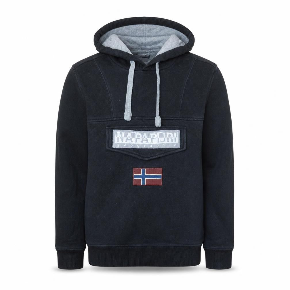 Napapijri Men's Black Pullover Hoodie M Logo Fleece Sweatshirt