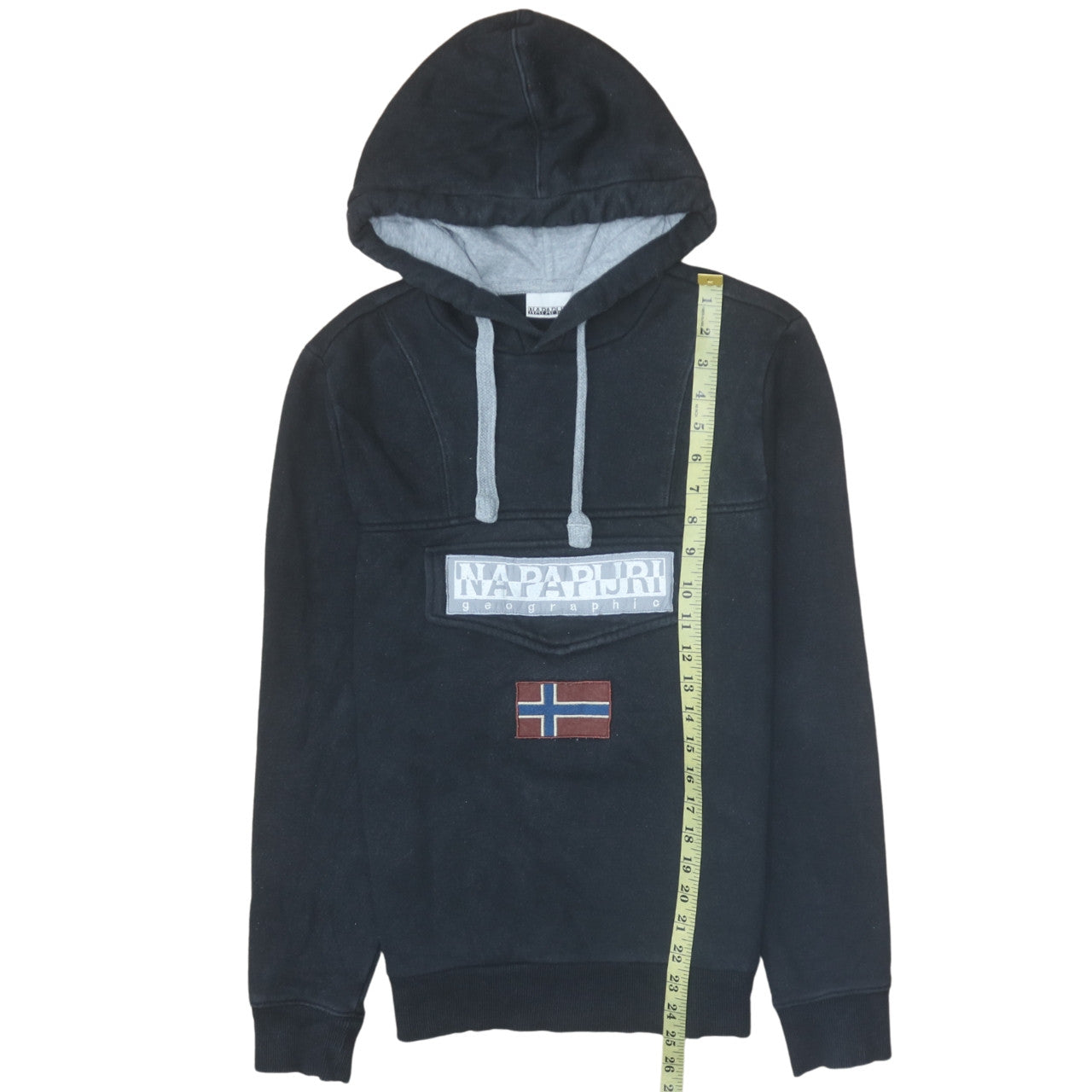 Napapijri Men's Black Pullover Hoodie M Logo Fleece Sweatshirt