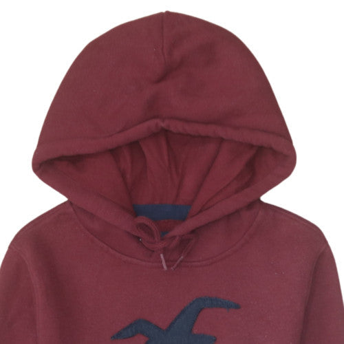 Hollister Men’s Red Pullover Hoodie XS Embroidered Logo Fleece