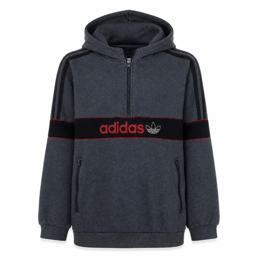 adidas Boys Grey 1/4 Zip Pullover Hoodie XL 15-16 Years Sports Fleece