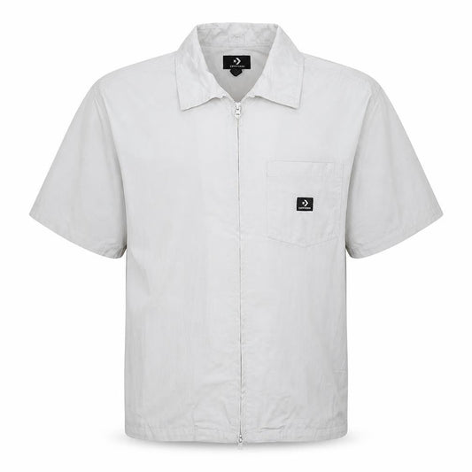 Converse Men's White Cotton Zip-Up Short Sleeve Shirt M