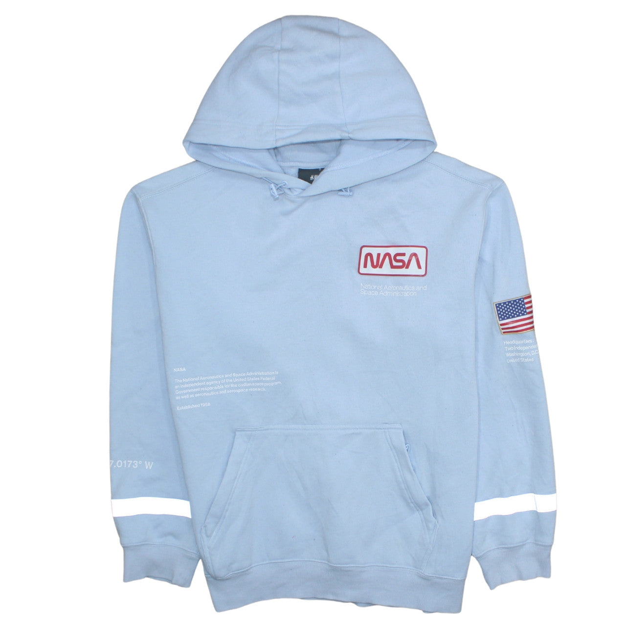 H&M Men Blue NASA Pullover Hoodie Size L Cotton Blend Reflective Trim