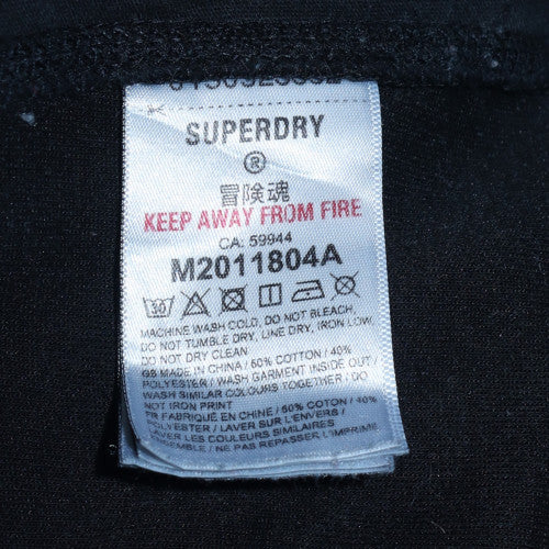 Superdry Men's Black Full Zip Hoodie Medium Fleece Sweatshirt
