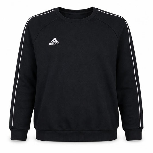 Adidas Mens Black Large Crew Neck Pullover Sweatshirt with Logo Trim