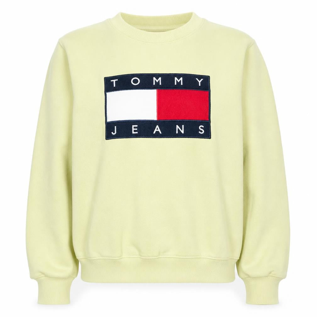 Tommy Jeans Women's Yellow XL Crew Neck Logo Sweatshirt