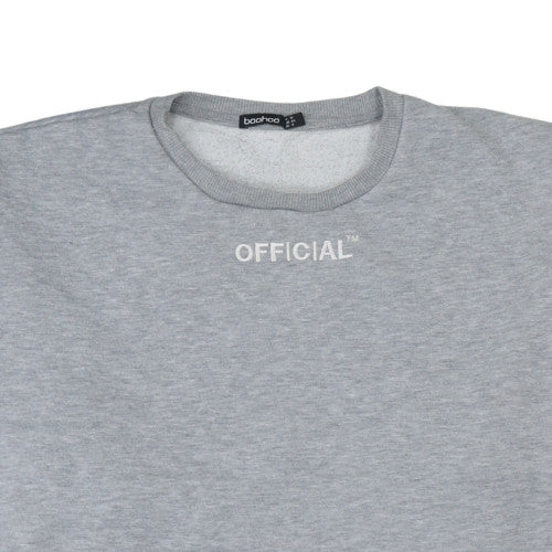 Boohoo Womens Grey Crew Neck Official Logo Sweatshirt Size 12