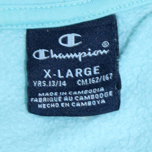 Champion Girls Blue Pullover Hoodie 13-14 Years Regular Fit Cotton Blend