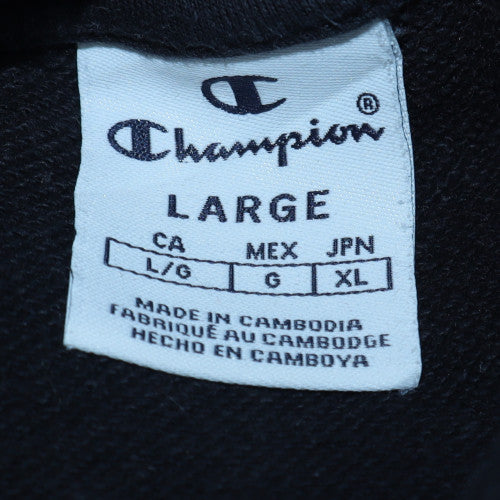 Champion Mens Black Large Pullover Sweatshirt Crew Neck Logo Cotton Blend