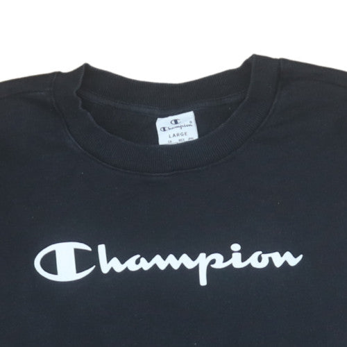 Champion Mens Black Large Pullover Sweatshirt Crew Neck Logo Cotton Blend