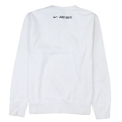 Nike Men's White Pullover Crew Neck Sweatshirt L Sports Logo Fleece