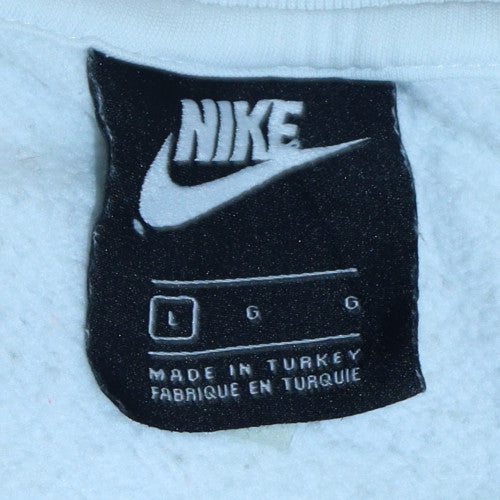 Nike Men's White Pullover Crew Neck Sweatshirt L Sports Logo Fleece