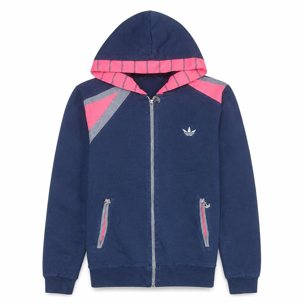 Adidas Womens Navy Blue Full Zip Hoodie Size L with Pink Trim