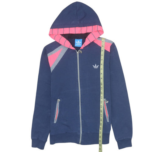 Adidas Womens Navy Blue Full Zip Hoodie Size L with Pink Trim