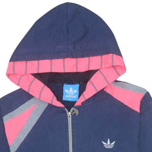 Adidas Womens Navy Blue Full Zip Hoodie Size L with Pink Trim